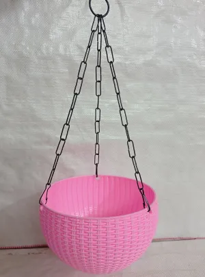 21 cm Baby-Pink Rattan Hanging Planter with Chain
