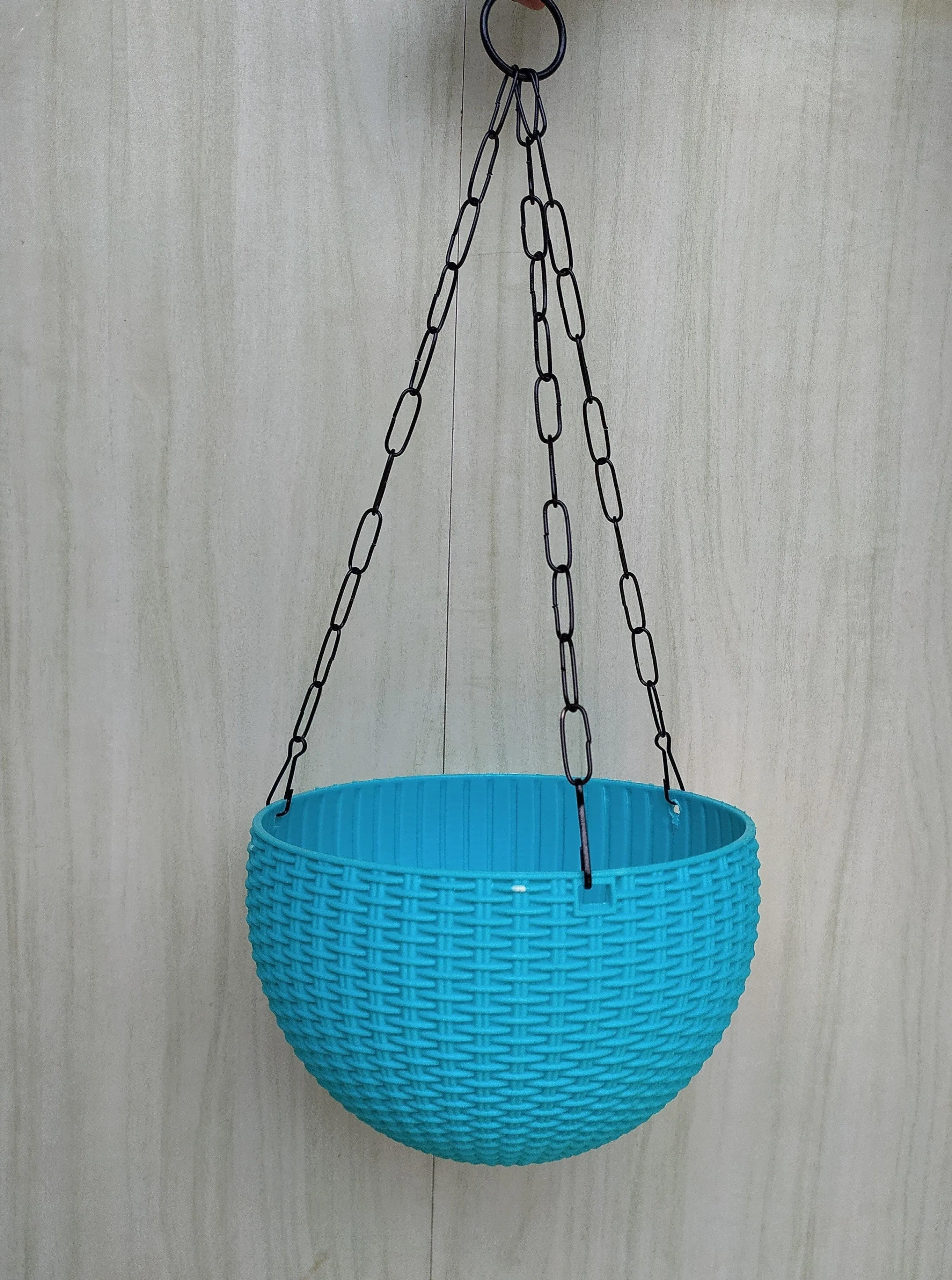 21 cm Sky Blue Rattan Hanging Planter with Chain