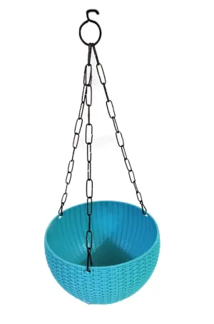 21 cm Sky Blue Rattan Hanging Planter with Chain