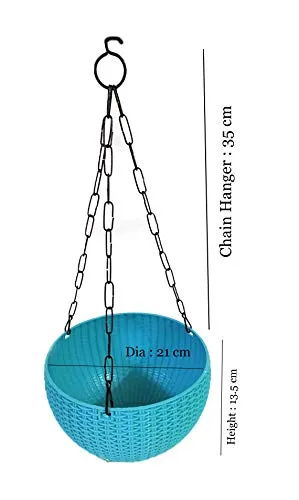 21 cm Sky Blue Rattan Hanging Planter with Chain