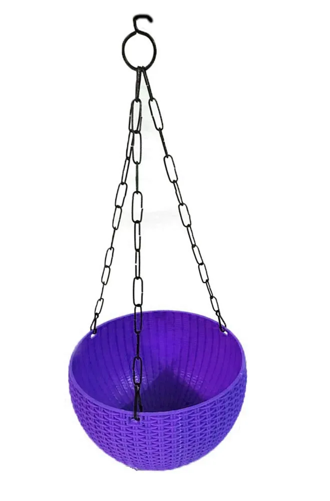21 cm Violet Rattan Hanging Planter with Chain