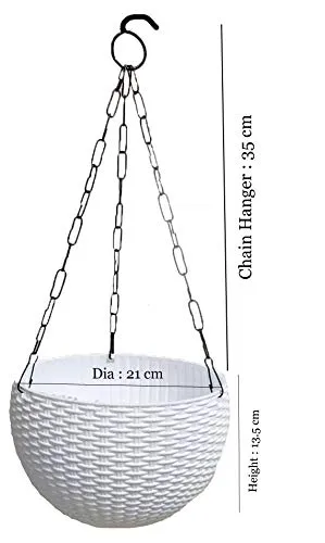 21 cm White Rattan Hanging Planter with Chain