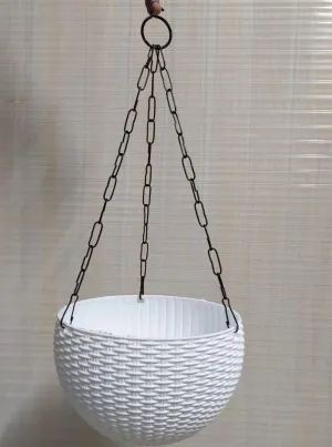 21 cm White Rattan Hanging Planter with Chain
