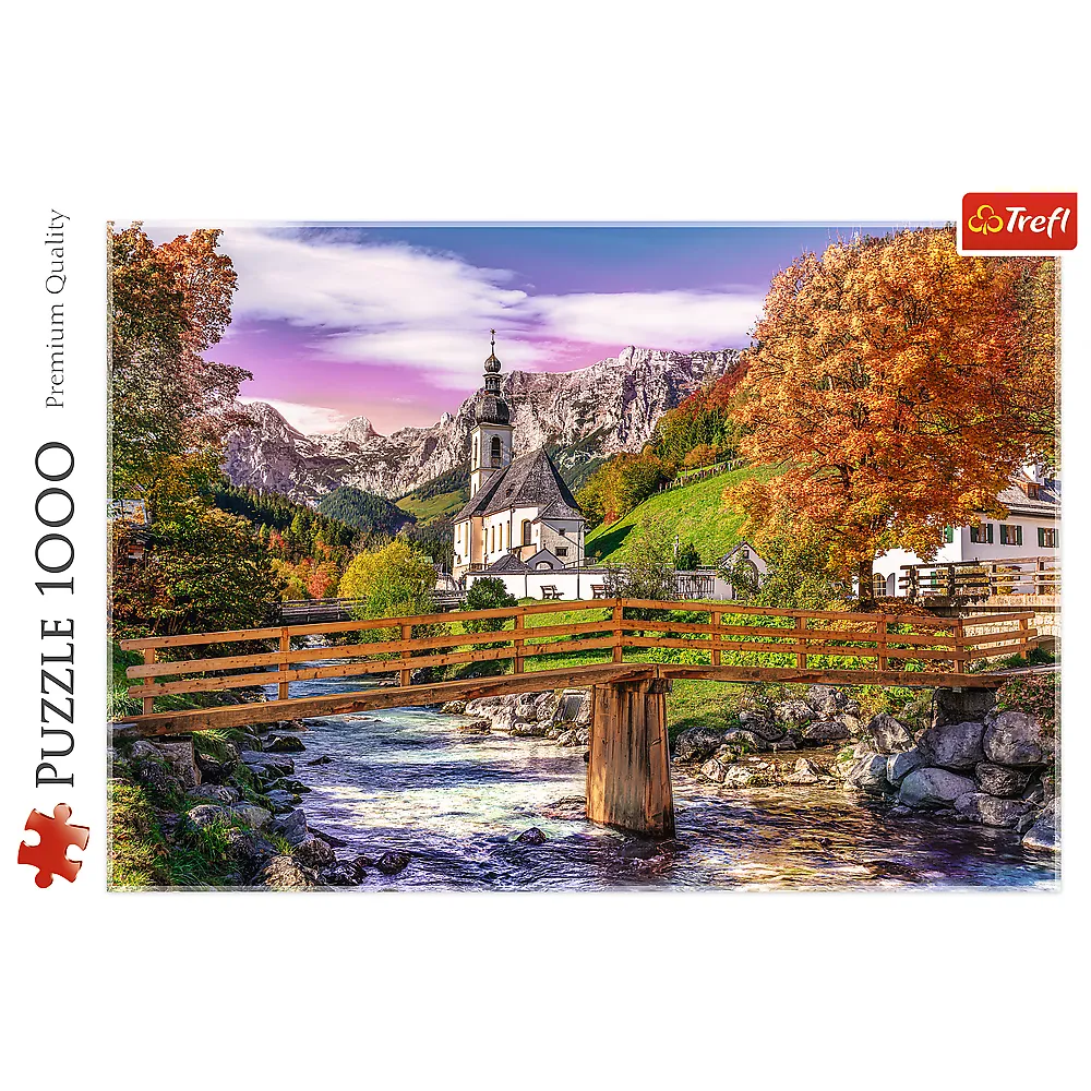 Bavaria in Autumn, German Landscape Puzzle with the Alps, Village and River