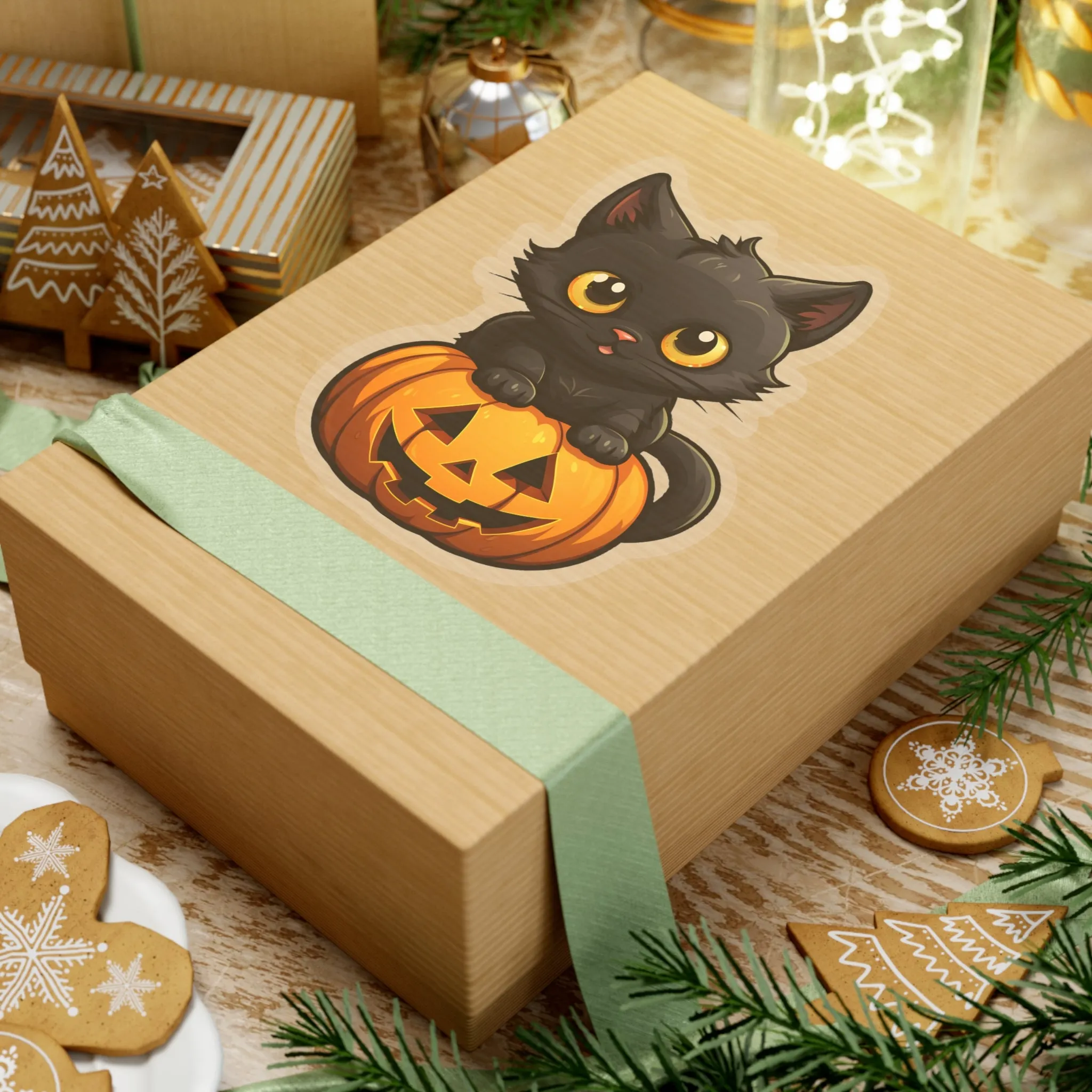 Celebrate Halloween with Black Cat and Pumpkin Sticker Fun