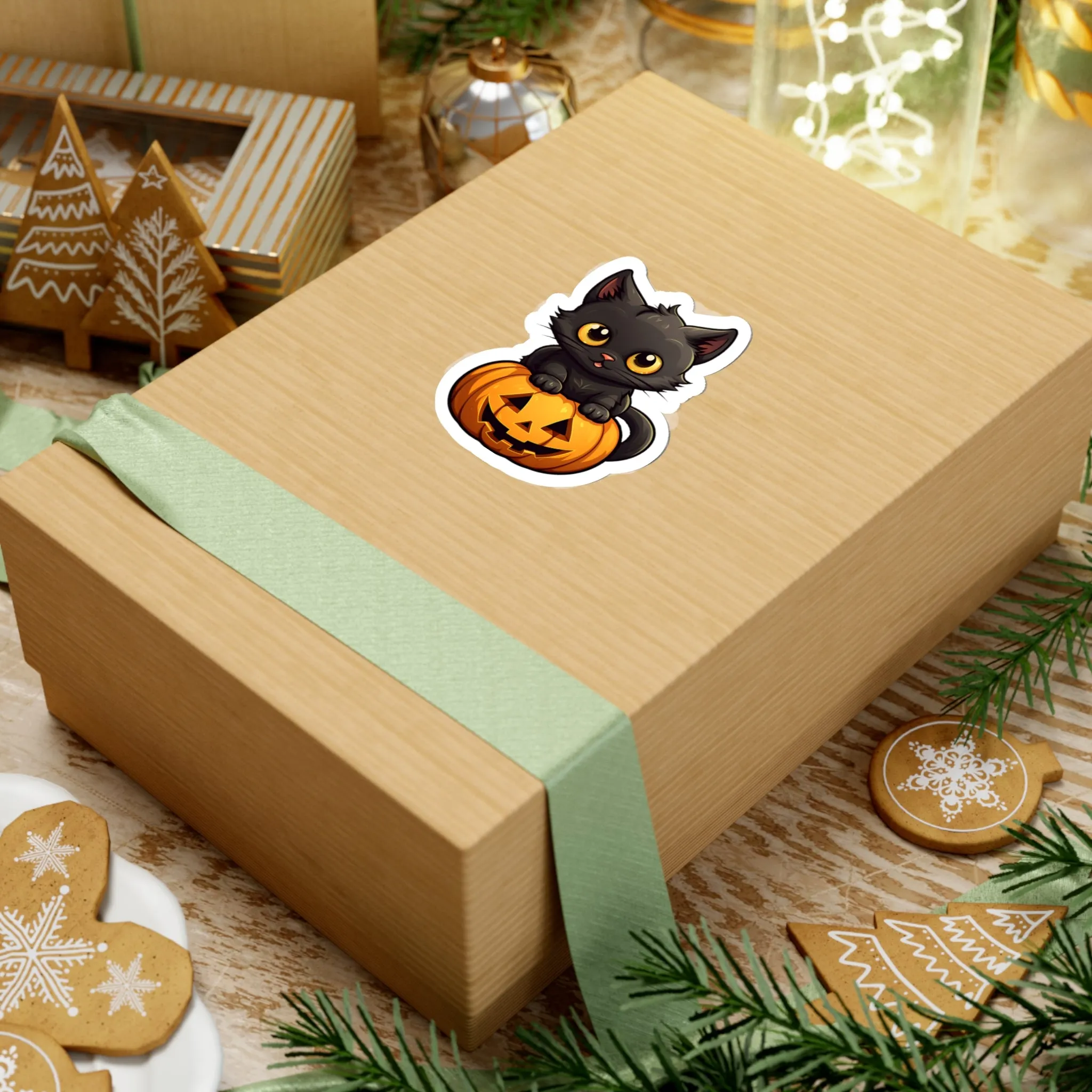 Celebrate Halloween with Black Cat and Pumpkin Sticker Fun