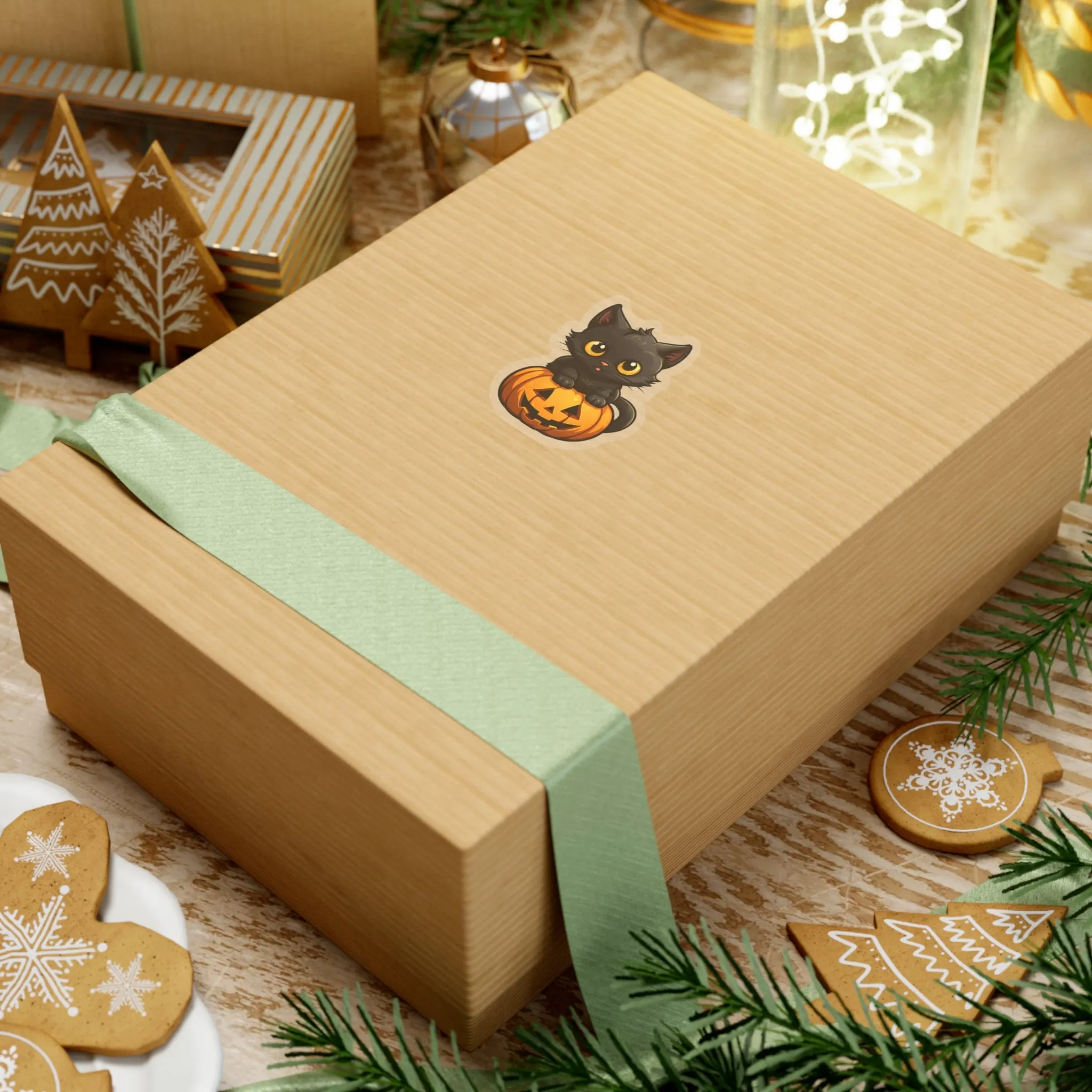 Celebrate Halloween with Black Cat and Pumpkin Sticker Fun