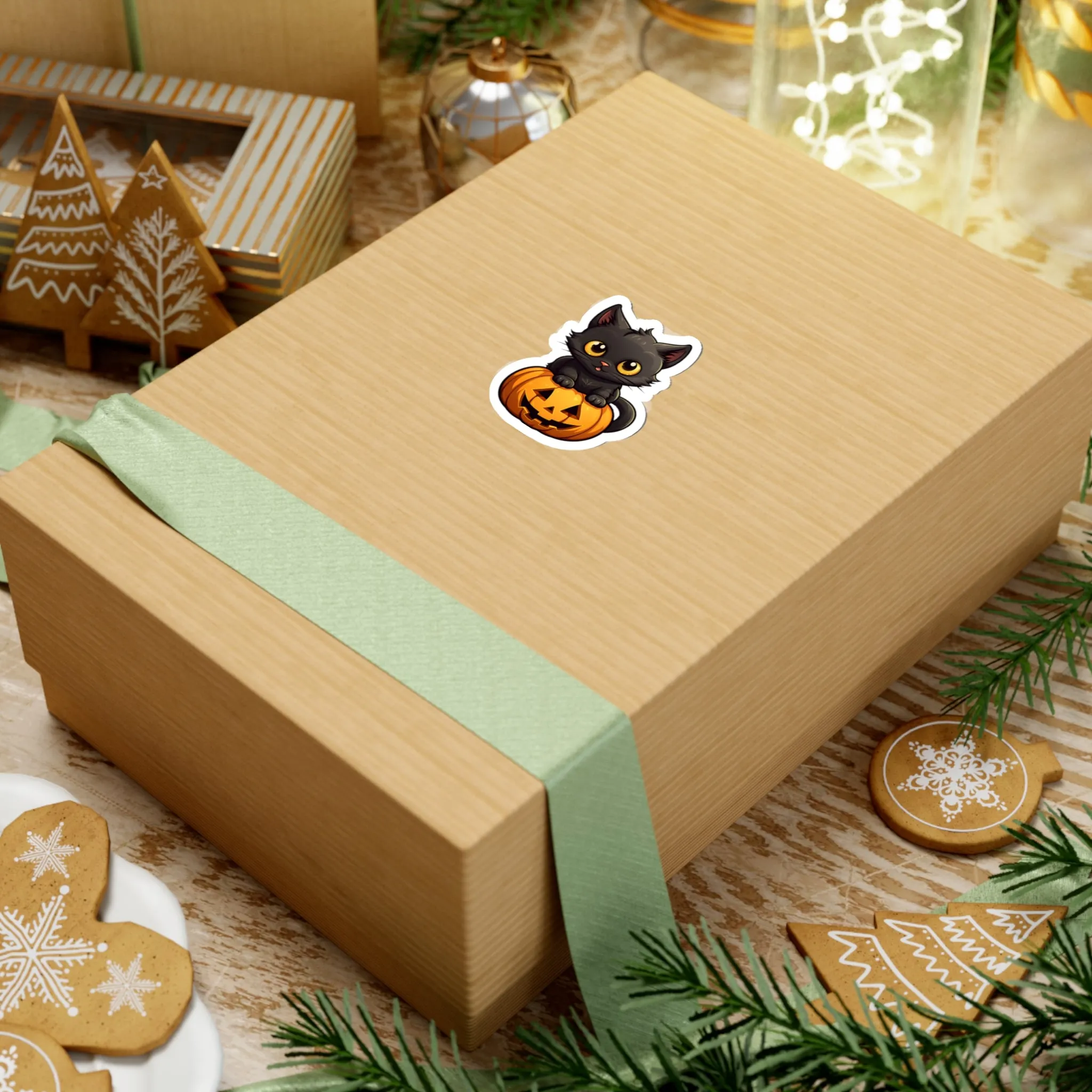 Celebrate Halloween with Black Cat and Pumpkin Sticker Fun