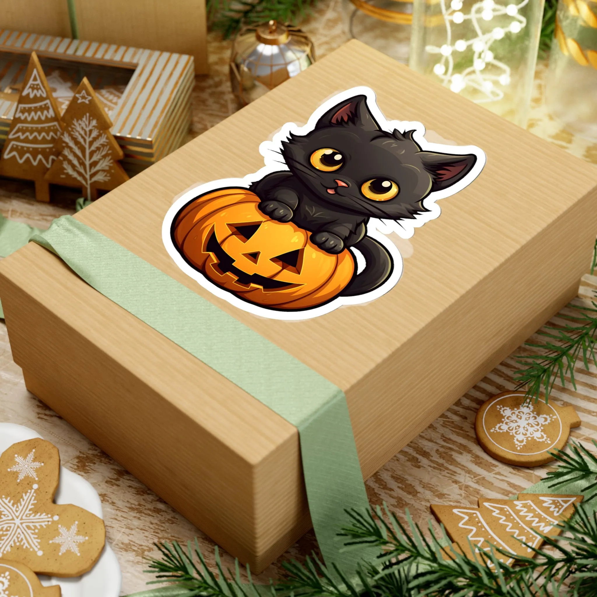 Celebrate Halloween with Black Cat and Pumpkin Sticker Fun