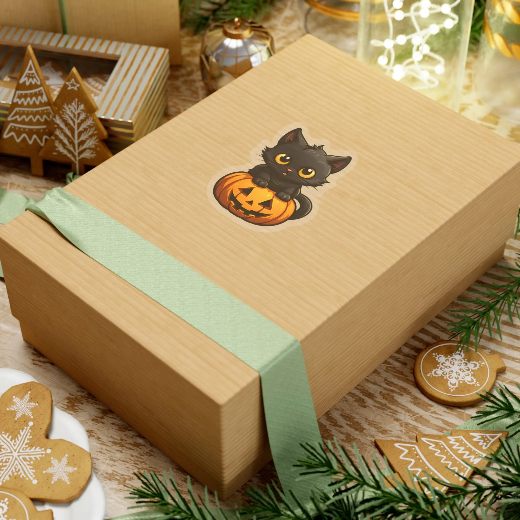Celebrate Halloween with Black Cat and Pumpkin Sticker Fun