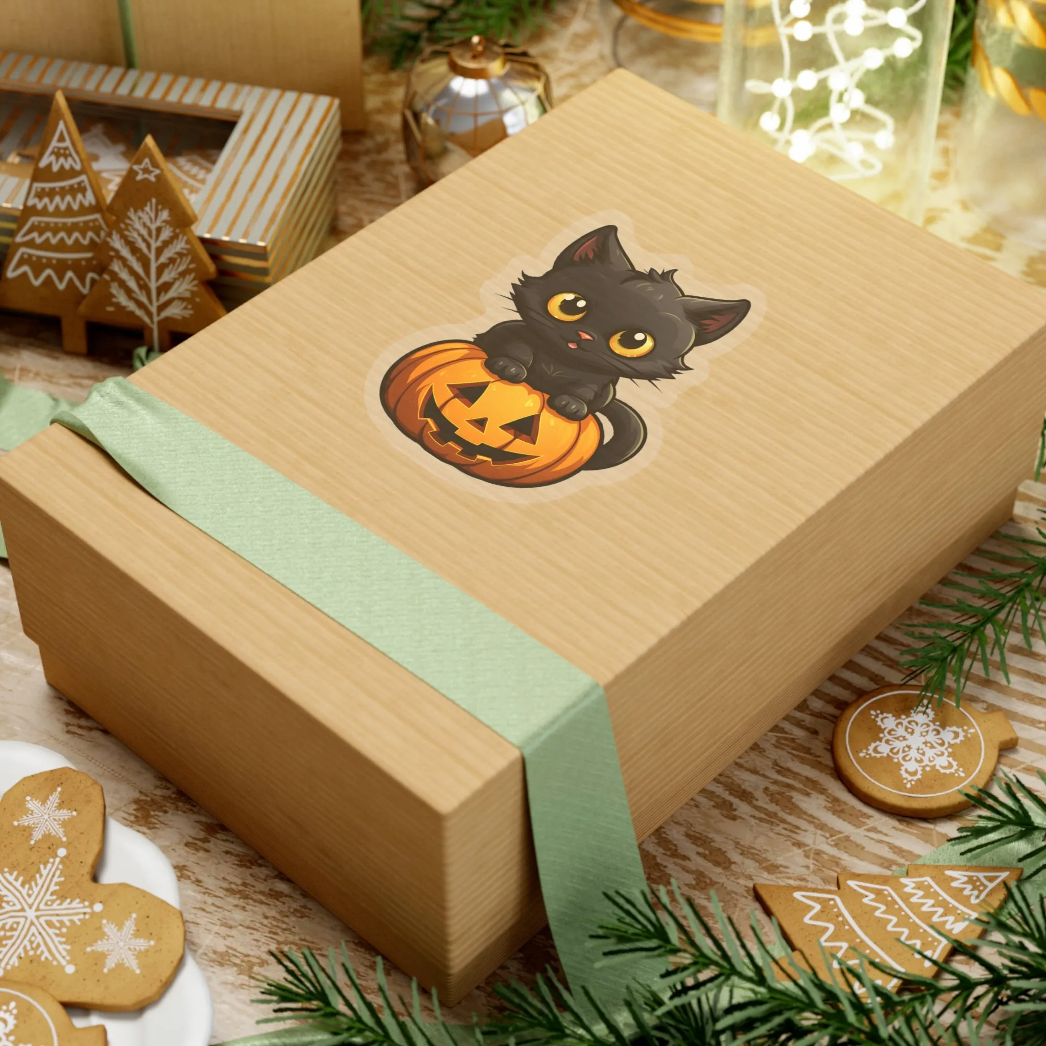 Celebrate Halloween with Black Cat and Pumpkin Sticker Fun