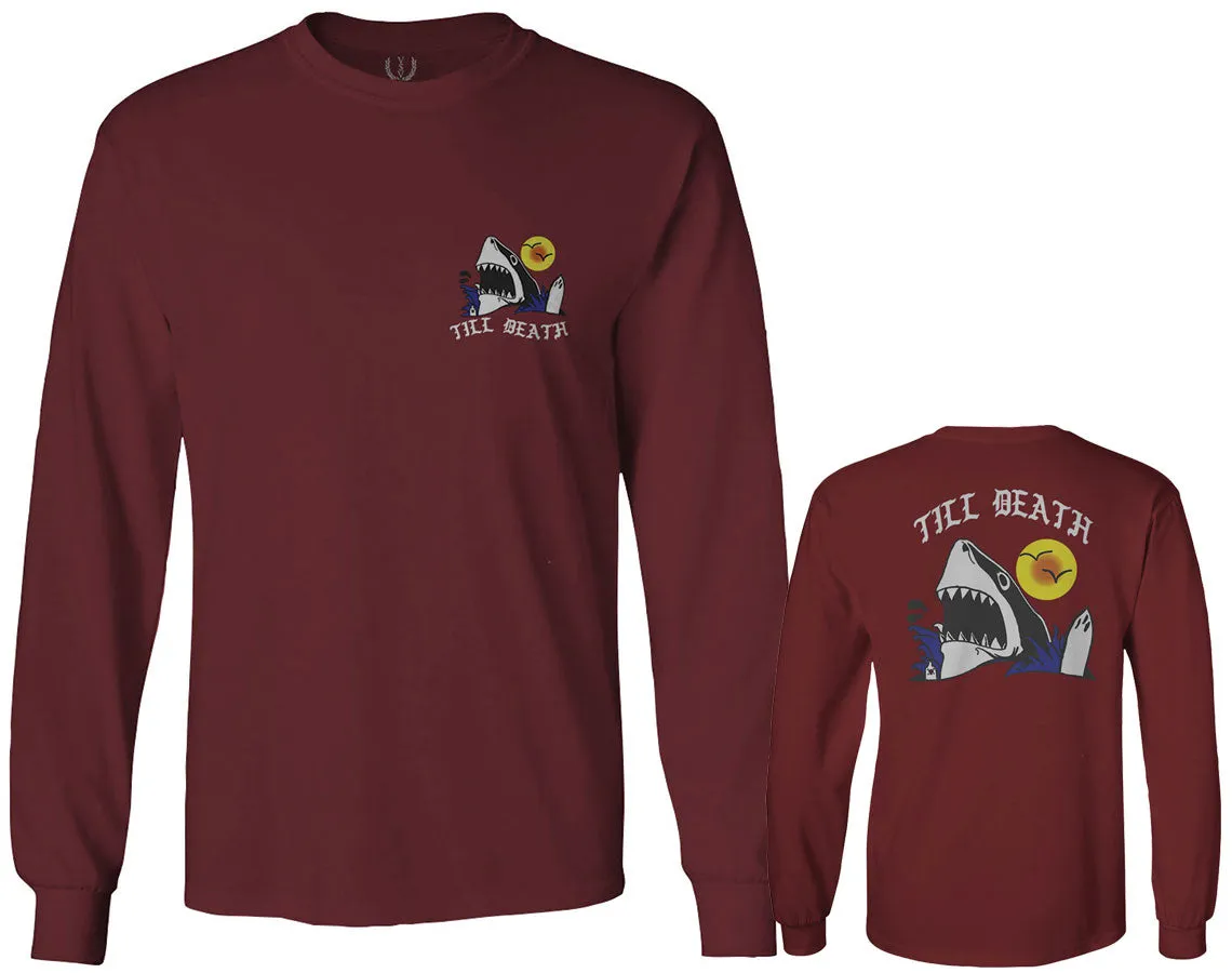 Front and Back Shark Summer Vibe Cool Graphic Surf Till Death Obei Society mens Long sleeve t shirt