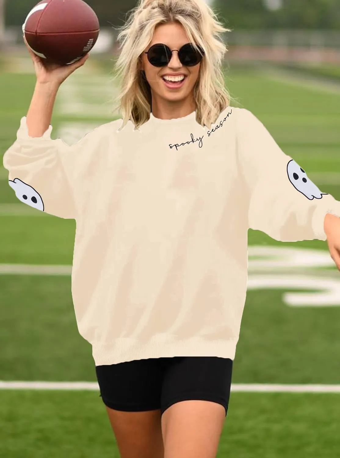 Halloween Sweatshirts for Women Spooky Season Long Sleeve Shirts Cute Ghost Graphic Halloween Sweater Pullover Top