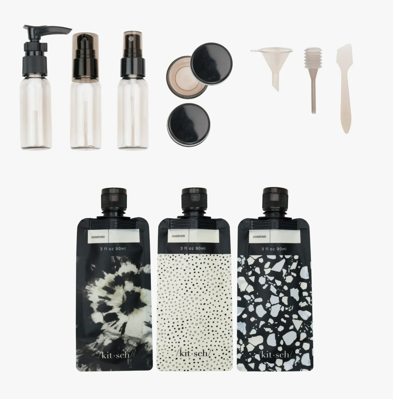 KITSCH: Refillable Ultimate Travel 11pc Set - Black & Ivory
