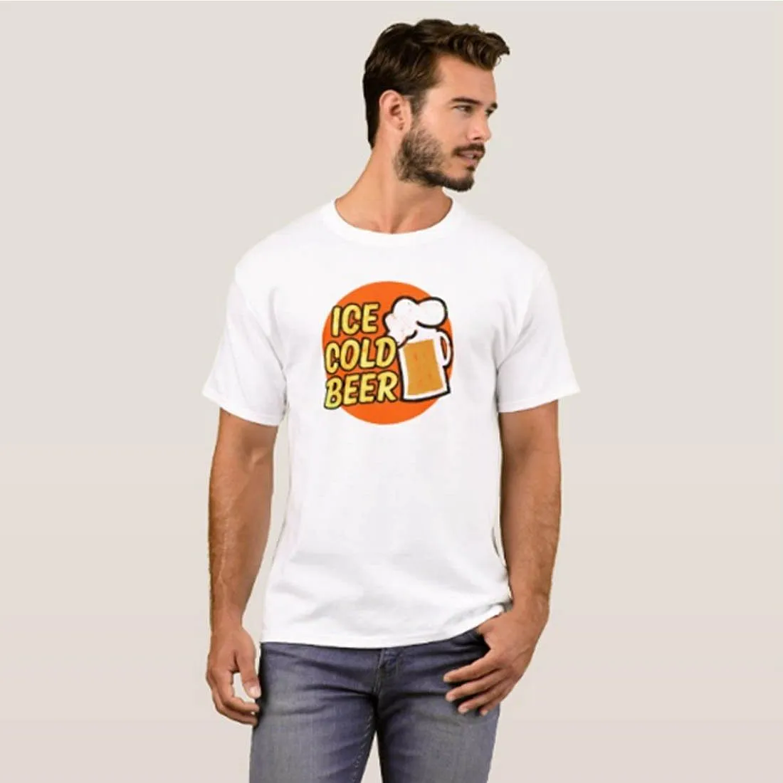 Nutcase Designer Round Neck Men's T-Shirt Wrinkle-Free Poly Cotton Tees - Ice Cold Beer