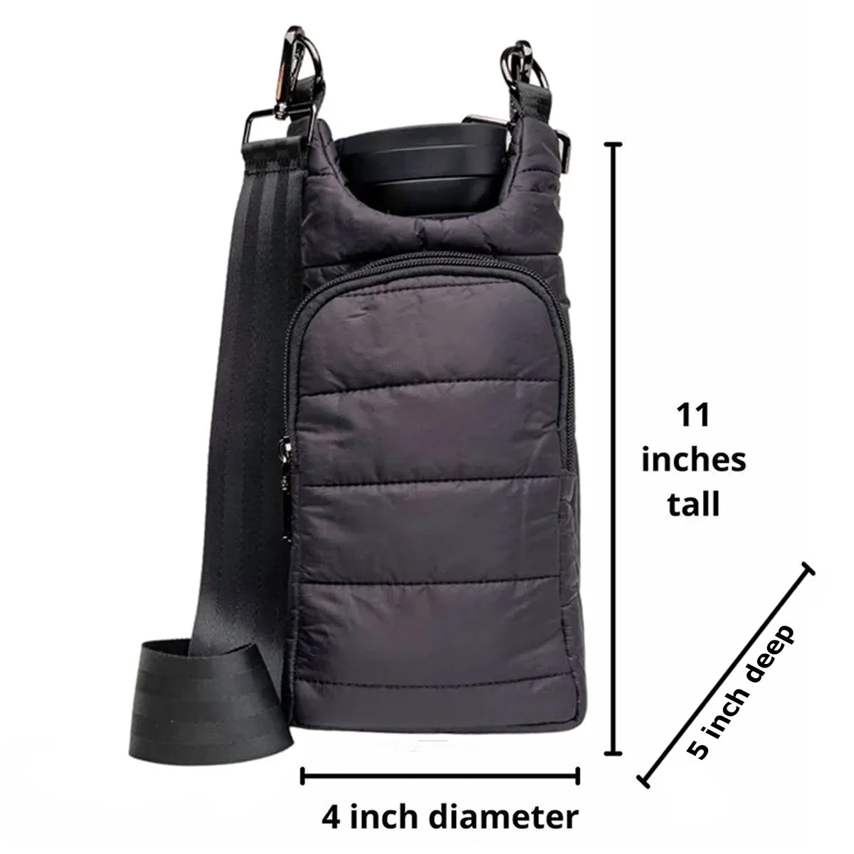 Wanderfull Water Bottle Bag Silver Metallic & Striped Strap Carrier Puffer Tote Quilted Handbag Sling Crossbody