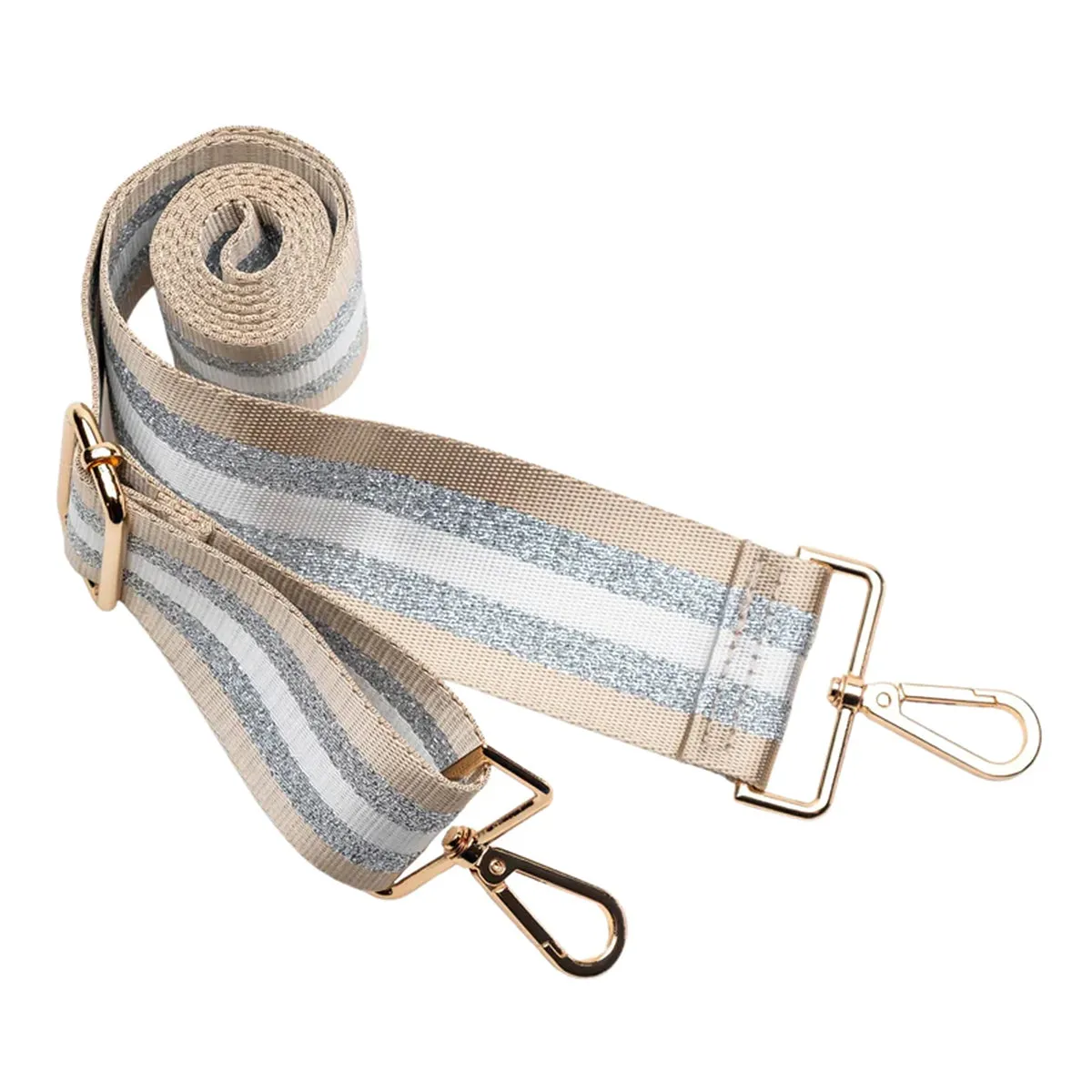 Wanderfull Water Bottle Bag Silver Metallic & Striped Strap Carrier Puffer Tote Quilted Handbag Sling Crossbody